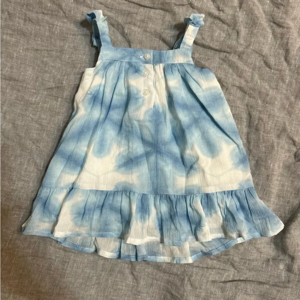 Janie and Jack Shibori Bow Strap Dress in Angel Falls Blue Size 0-3 Months